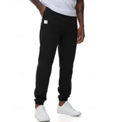 Online OUKU Men's Athletic Pants Trousers Jogging Pants Pocket Drawstring Elastic Waist Plain Comfort Sports Outdoor Daily Fashion Casual ArmyGreen Black Micro-elastic