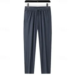 Online OUKU Men's Athletic Pants Trousers Casual Pants Pocket Drawstring Elastic Waist Plain Comfort Sports Outdoor Daily Fashion Casual Black Khaki Micro-elastic