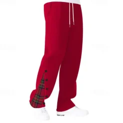 Hot OUKU Men's Athletic Pants Wide Leg Sweatpants Trousers Pocket Drawstring Elastic Waist Plaid Comfort Sports Outdoor Daily Fashion Casual Black White Micro-elastic