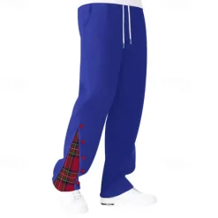 Hot OUKU Men's Athletic Pants Wide Leg Sweatpants Trousers Pocket Drawstring Elastic Waist Plaid Comfort Sports Outdoor Daily Fashion Casual Black White Micro-elastic