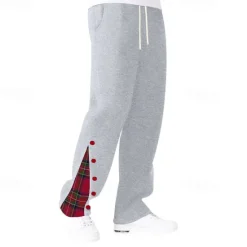 Hot OUKU Men's Athletic Pants Wide Leg Sweatpants Trousers Pocket Drawstring Elastic Waist Plaid Comfort Sports Outdoor Daily Fashion Casual Black White Micro-elastic