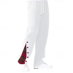 Hot OUKU Men's Athletic Pants Wide Leg Sweatpants Trousers Pocket Drawstring Elastic Waist Plaid Comfort Sports Outdoor Daily Fashion Casual Black White Micro-elastic