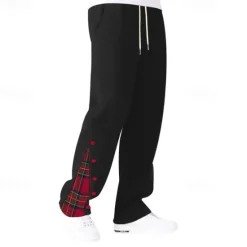 Hot OUKU Men's Athletic Pants Wide Leg Sweatpants Trousers Pocket Drawstring Elastic Waist Plaid Comfort Sports Outdoor Daily Fashion Casual Black White Micro-elastic