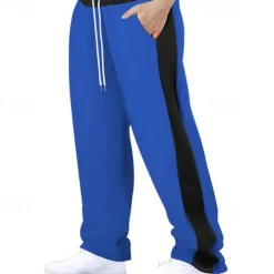 Hot OUKU Men's Athletic Pants Wide Leg Sweatpants Trousers Pocket Drawstring Elastic Waist Color Block Comfort Sports Outdoor Daily Fashion Casual Black Red Micro-elastic