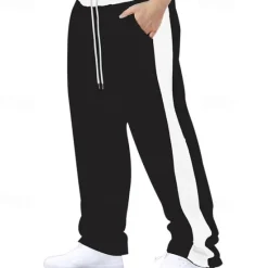 Hot OUKU Men's Athletic Pants Wide Leg Sweatpants Trousers Pocket Drawstring Elastic Waist Color Block Comfort Sports Outdoor Daily Fashion Casual Black Red Micro-elastic