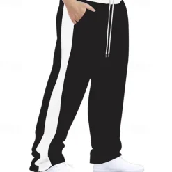 Hot OUKU Men's Athletic Pants Wide Leg Sweatpants Trousers Pocket Drawstring Elastic Waist Color Block Comfort Sports Outdoor Daily Fashion Casual Black Red Micro-elastic