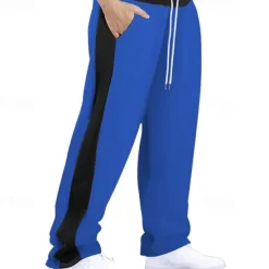 Hot OUKU Men's Athletic Pants Wide Leg Sweatpants Trousers Pocket Drawstring Elastic Waist Color Block Comfort Sports Outdoor Daily Fashion Casual Black Red Micro-elastic