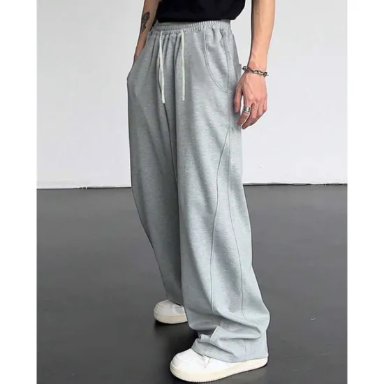 Clearance OUKU Men's Athletic Pants Wide Leg Sweatpants Trousers Drawstring Elastic Waist Plain Comfort Breathable Casual Daily Holiday Sports Fashion Dark Brown Black