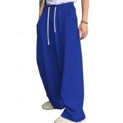 Clearance OUKU Men's Athletic Pants Wide Leg Sweatpants Trousers Drawstring Elastic Waist Plain Comfort Breathable Casual Daily Holiday Sports Fashion Dark Brown Black