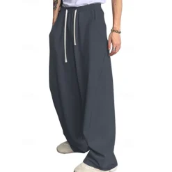 Clearance OUKU Men's Athletic Pants Wide Leg Sweatpants Trousers Drawstring Elastic Waist Plain Comfort Breathable Casual Daily Holiday Sports Fashion Dark Brown Black