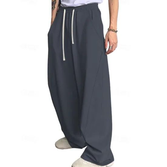 Clearance OUKU Men's Athletic Pants Wide Leg Sweatpants Trousers Drawstring Elastic Waist Plain Comfort Breathable Casual Daily Holiday Sports Fashion Dark Brown Black