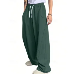 Clearance OUKU Men's Athletic Pants Wide Leg Sweatpants Trousers Drawstring Elastic Waist Plain Comfort Breathable Casual Daily Holiday Sports Fashion Dark Brown Black