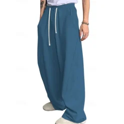 Clearance OUKU Men's Athletic Pants Wide Leg Sweatpants Trousers Drawstring Elastic Waist Plain Comfort Breathable Casual Daily Holiday Sports Fashion Dark Brown Black
