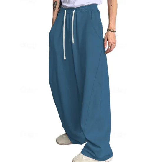 Clearance OUKU Men's Athletic Pants Wide Leg Sweatpants Trousers Drawstring Elastic Waist Plain Comfort Breathable Casual Daily Holiday Sports Fashion Dark Brown Black