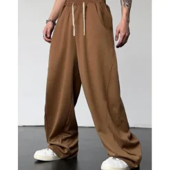 Clearance OUKU Men's Athletic Pants Wide Leg Sweatpants Trousers Drawstring Elastic Waist Plain Comfort Breathable Casual Daily Holiday Sports Fashion Dark Brown Black
