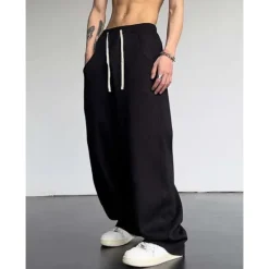 Clearance OUKU Men's Athletic Pants Wide Leg Sweatpants Trousers Drawstring Elastic Waist Plain Comfort Breathable Casual Daily Holiday Sports Fashion Dark Brown Black