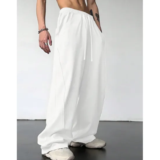 Clearance OUKU Men's Athletic Pants Wide Leg Sweatpants Trousers Drawstring Elastic Waist Plain Comfort Breathable Casual Daily Holiday Sports Fashion Dark Brown Black