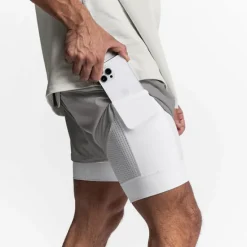 Online OUKU Men's Athletic Shorts Board Shorts Running Shorts Pocket Drawstring 2 in 1 Plain Comfort Breathable Short Daily Leisure Sports Holiday Sports Streetwear Black-White Dark Khaki
