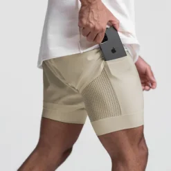 Online OUKU Men's Athletic Shorts Board Shorts Running Shorts Pocket Drawstring 2 in 1 Plain Comfort Breathable Short Daily Leisure Sports Holiday Sports Streetwear Black-White Dark Khaki