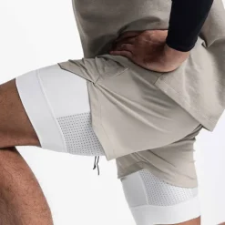 Online OUKU Men's Athletic Shorts Board Shorts Running Shorts Pocket Drawstring 2 in 1 Plain Comfort Breathable Short Daily Leisure Sports Holiday Sports Streetwear Black-White Dark Khaki