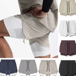 Online OUKU Men's Athletic Shorts Board Shorts Running Shorts Pocket Drawstring 2 in 1 Plain Comfort Breathable Short Daily Leisure Sports Holiday Sports Streetwear Black-White Dark Khaki