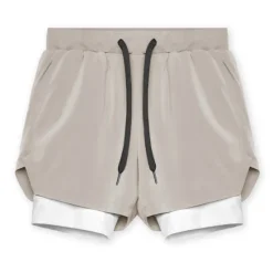 Online OUKU Men's Athletic Shorts Board Shorts Running Shorts Pocket Drawstring 2 in 1 Plain Comfort Breathable Short Daily Leisure Sports Holiday Sports Streetwear Black-White Dark Khaki