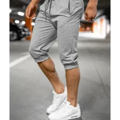 New OUKU Men's Athletic Shorts Capri Pants Sweat Shorts Summer Shorts Pocket Drawstring Elastic Waist Plain Comfort Breathable Calf-Length Outdoor Sports Classic Casual Black Light Grey