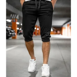 New OUKU Men's Athletic Shorts Capri Pants Sweat Shorts Summer Shorts Pocket Drawstring Elastic Waist Plain Comfort Breathable Calf-Length Outdoor Sports Classic Casual Black Light Grey