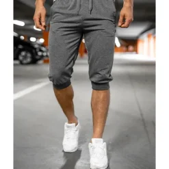 New OUKU Men's Athletic Shorts Capri Pants Sweat Shorts Summer Shorts Pocket Drawstring Elastic Waist Plain Comfort Breathable Calf-Length Outdoor Sports Classic Casual Black Light Grey