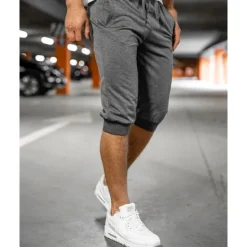 New OUKU Men's Athletic Shorts Capri Pants Sweat Shorts Summer Shorts Pocket Drawstring Elastic Waist Plain Comfort Breathable Calf-Length Outdoor Sports Classic Casual Black Light Grey