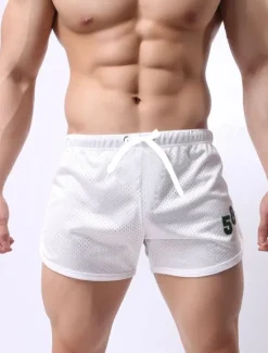 Online OUKU Men's Athletic Shorts Running Shorts Gym Shorts Mesh Shorts Going out Weekend Breathable Quick Dry Mesh Drawstring Elastic Waist Plain Short Gymnatics Activewear Black White