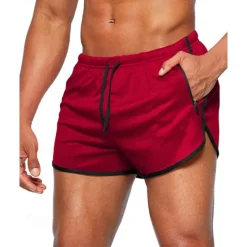 Online OUKU Men's Athletic Shorts Shorts Running Shorts Gym Shorts Sport Daily Quick Dry High Stretch Comfortable Pocket Drawstring Elastic Waist Plain Short Gymnatics Casual Activewear Wine Red Black
