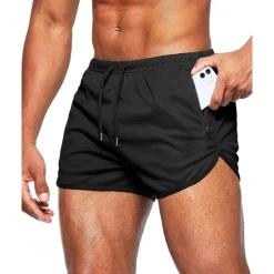 Online OUKU Men's Athletic Shorts Shorts Running Shorts Gym Shorts Sport Daily Quick Dry High Stretch Comfortable Pocket Drawstring Elastic Waist Plain Short Gymnatics Casual Activewear Wine Red Black