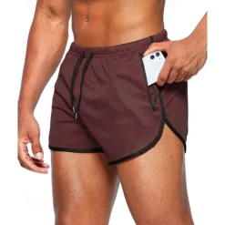 Online OUKU Men's Athletic Shorts Shorts Running Shorts Gym Shorts Sport Daily Quick Dry High Stretch Comfortable Pocket Drawstring Elastic Waist Plain Short Gymnatics Casual Activewear Wine Red Black