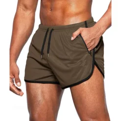 Online OUKU Men's Athletic Shorts Shorts Running Shorts Gym Shorts Sport Daily Quick Dry High Stretch Comfortable Pocket Drawstring Elastic Waist Plain Short Gymnatics Casual Activewear Wine Red Black
