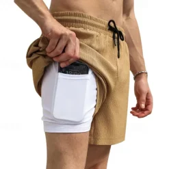 Outlet OUKU Men's Athletic Shorts Shorts Running Shorts Casual Shorts Drawstring Elastic Waist With Compression Liner Plain Comfort Short Sports Outdoor Daily Going out Fashion Casual Black White Micro-elastic