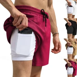 Outlet OUKU Men's Athletic Shorts Shorts Running Shorts Casual Shorts Drawstring Elastic Waist With Compression Liner Plain Comfort Short Sports Outdoor Daily Going out Fashion Casual Black White Micro-elastic