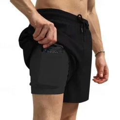 Outlet OUKU Men's Athletic Shorts Shorts Running Shorts Casual Shorts Drawstring Elastic Waist With Compression Liner Plain Comfort Short Sports Outdoor Daily Going out Fashion Casual Black White Micro-elastic