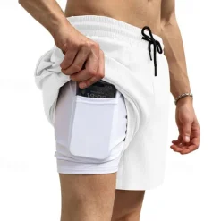 Outlet OUKU Men's Athletic Shorts Shorts Running Shorts Casual Shorts Drawstring Elastic Waist With Compression Liner Plain Comfort Short Sports Outdoor Daily Going out Fashion Casual Black White Micro-elastic