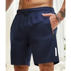 Hot OUKU Men's Athletic Shorts Shorts Summer Shorts Casual Shorts Pocket Drawstring Elastic Waist Plain Comfort Breathable Short Outdoor Vacation Sport Casual Black Navy Blue