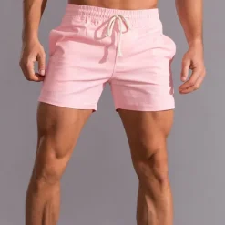 Hot OUKU Men's Athletic Shorts Shorts Summer Shorts Work Shorts Pocket Drawstring Elastic Waist Plain Comfort Breathable Short Outdoor Sports Classic Casual White Pink