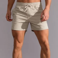 Hot OUKU Men's Athletic Shorts Shorts Summer Shorts Work Shorts Pocket Drawstring Elastic Waist Plain Comfort Breathable Short Outdoor Sports Classic Casual White Pink