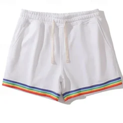 Clearance OUKU Men's Athletic Shorts Sweat Shorts Shorts Summer Shorts Pocket Elastic Waist Drawstring Rainbow Comfort Breathable Short Outdoor Sports Classic Casual Black White