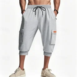 Outlet OUKU Men's Athletic Shorts Sweat Shorts Shorts Summer Shorts Pocket Drawstring Elastic Waist Plain Comfort Breathable Calf-Length Outdoor Sports Classic Casual Black Light Grey Stretchy