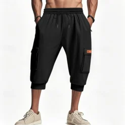 Outlet OUKU Men's Athletic Shorts Sweat Shorts Shorts Summer Shorts Pocket Drawstring Elastic Waist Plain Comfort Breathable Calf-Length Outdoor Sports Classic Casual Black Light Grey Stretchy