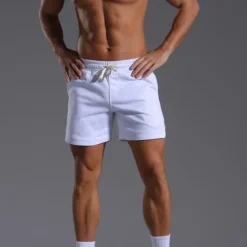 New OUKU Men's Athletic Shorts Sweat Shorts Shorts Summer Shorts Pocket Drawstring Elastic Waist Plain Comfort Breathable Short Outdoor Sports Classic Casual Black White Micro-elastic