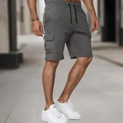 Best OUKU Men's Athletic Shorts Sweat Shorts Casual Shorts Drawstring Solid Colored Cycling Outdoor Knee Length Outdoor Leisure Sports Shorts Athleisure Black Blue Micro-elastic