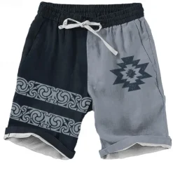 Online OUKU Men's Aztec Ethnic Shorts Beach Shorts Casual Shorts Mid Waist Vacation Streetwear Hawaiian Outdoor Casual Holiday Drawstring Side Pockets Designer Clothing Apparel