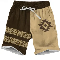 Online OUKU Men's Aztec Ethnic Shorts Beach Shorts Casual Shorts Mid Waist Vacation Streetwear Hawaiian Outdoor Casual Holiday Drawstring Side Pockets Designer Clothing Apparel