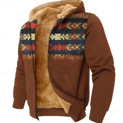 Hot OUKU Men's Aztec Fleece Hoodie Simple Casual Long Sleeve Crew Neck Hunting Black Blue Zip Up Fall Winter Designer